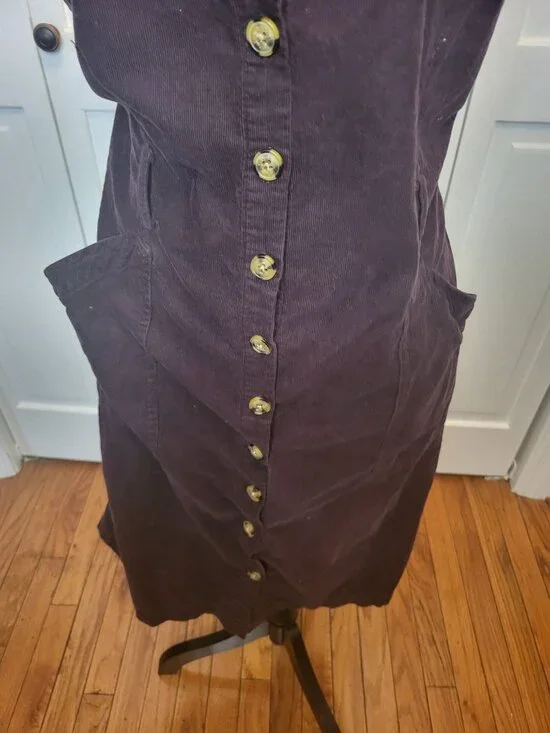 Universal Thread Brown Corduroy Jumper Dress Pockets L Cottage Peasant Milkmaid - Picture 7 of 9